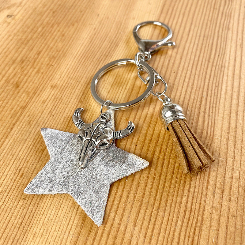 Wholesale 2pcs/pack Western Style Bull Head Cactus Leather Keychain